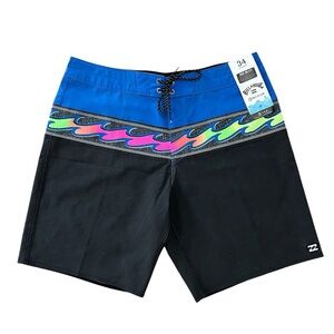 NWT men’s BILLABONG MOMENTUM PRO 19” BOARDSHORTS black blue pink size 34